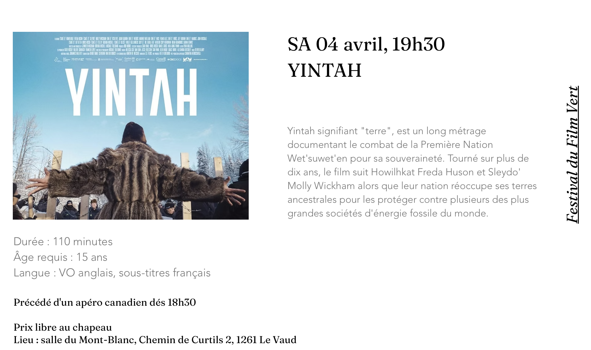 Film YINTAH, dans le cadre du festival du film vert