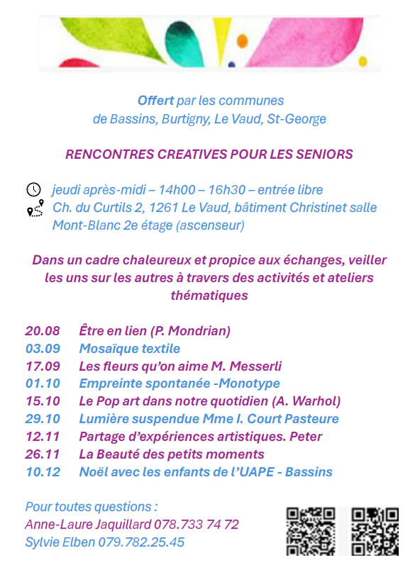 Rencontres créatives pour les seniors - Août à décembre