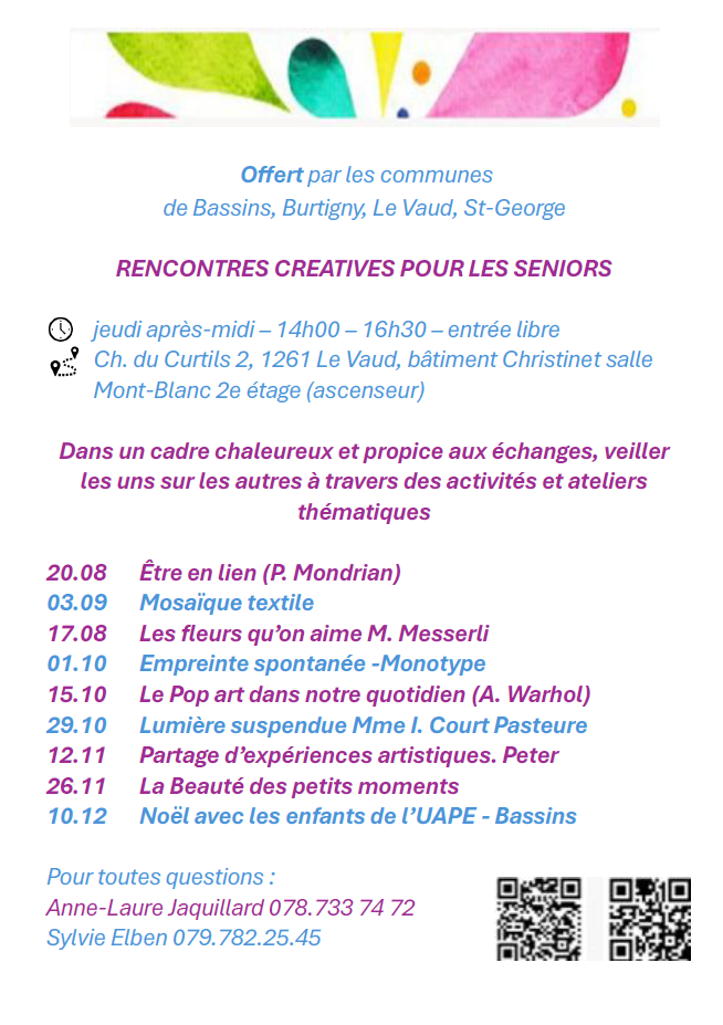 Rencontres créatives pour les seniors - Août à décembre