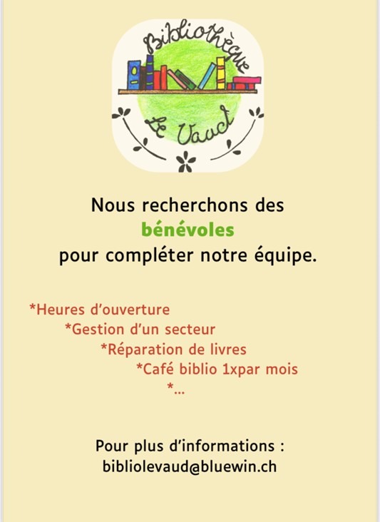 La bibliothèque de Le Vaud cherche des bénévoles