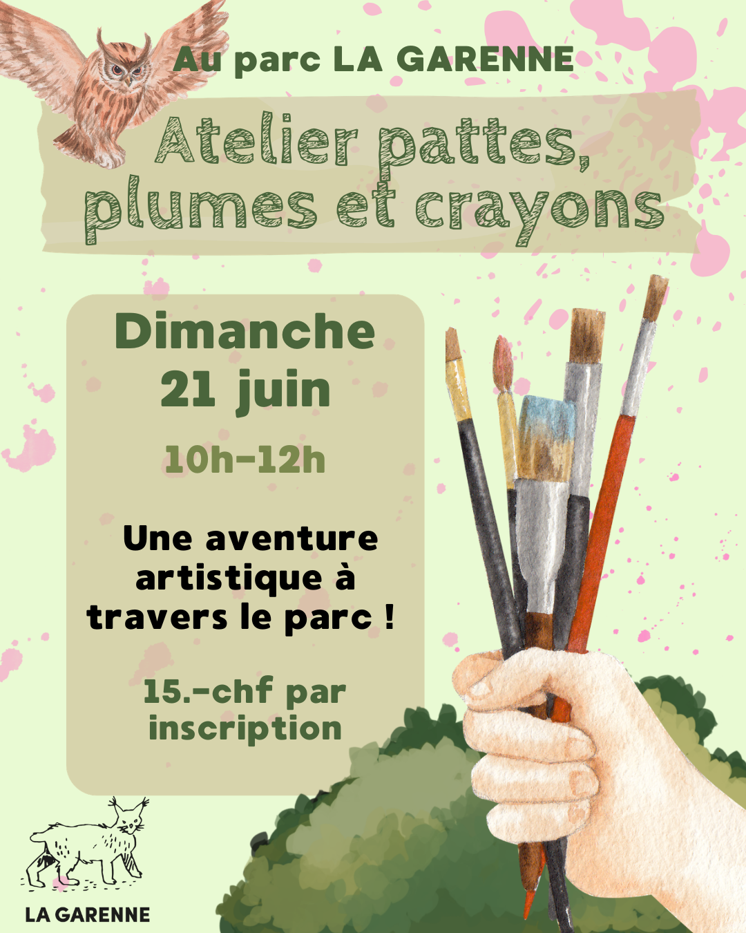 Atelier pattes, plumes et crayons à La Garenne